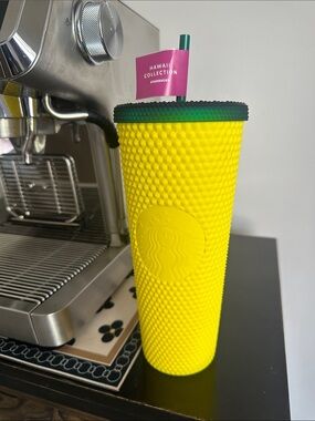 Starbucks Yellow Studded Tumbler with Green Lid and Straw brand new never used